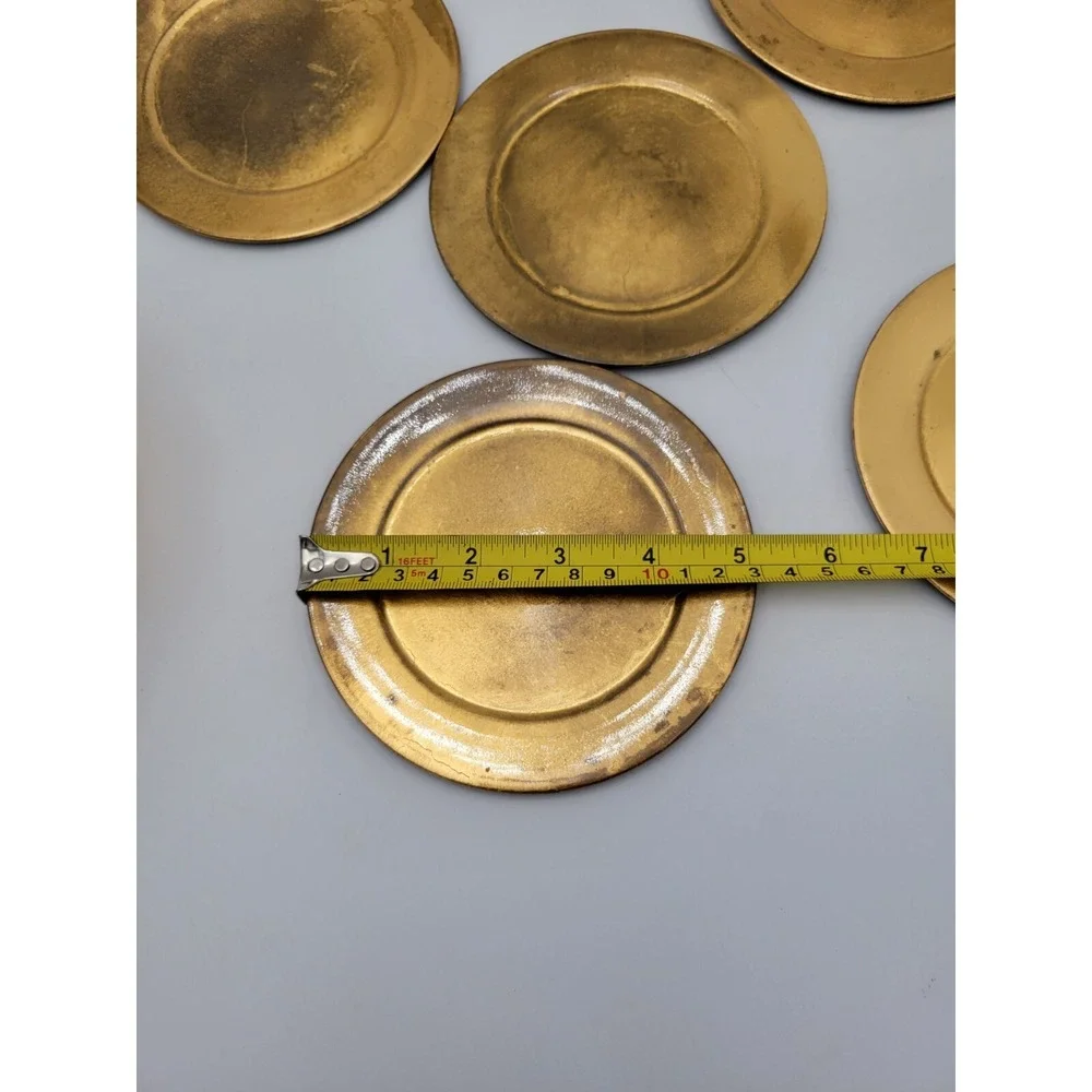 Vintage Gold & Black Lacquerware 5 Appetizer Snack‎ Plates In Holder